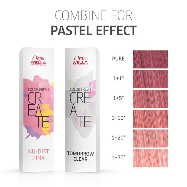 Tinta colorata Wella Color Fresh Create da 60 ml, confezione con tubo di colore rosa e dettagli di prodotto.