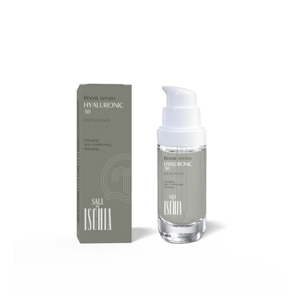 Siero viso Elma Beauty Shop Salì di Ischia Boost con acido ialuronico, bottiglia da 30 ml, formulazione idratante e rivitalizzante