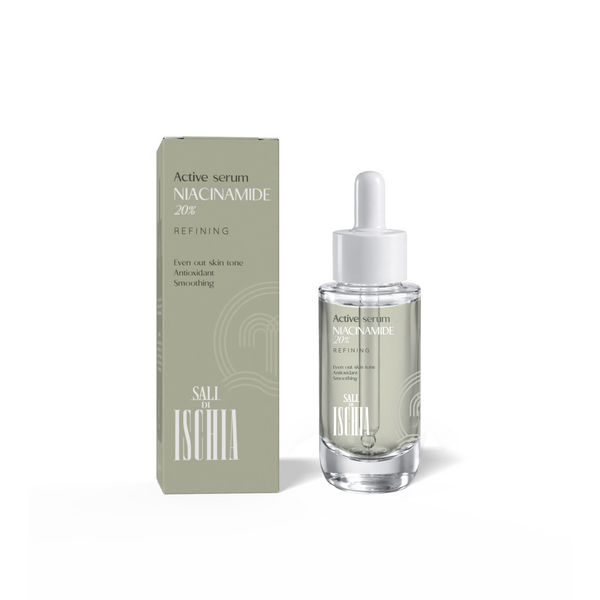 Sali di Ischia Niacinamide 20% di Elma Beauty Shop in bottiglia da 30 ml, concentrato di niacinamide per la cura della pelle
