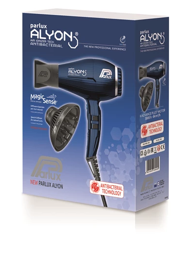 Asciugacapelli Parlux Alyon Magic Sense di colore blu notte, con design elegante e tecnologia avanzata per styling professionale.