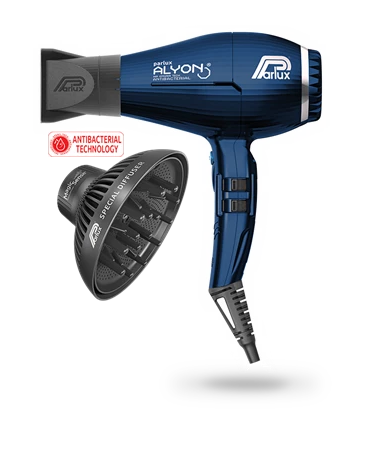 Asciugacapelli Parlux Alyon Magic Sense blu notte con display digitale e tecnologia avanzata, design ergonomico e potente motore.