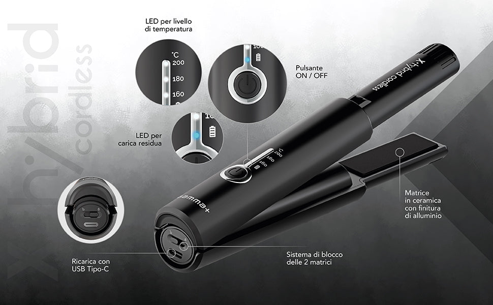 GAMMA PIU PIASTRA HYBRID CORDLESS BLACK - Elma Beauty Shop