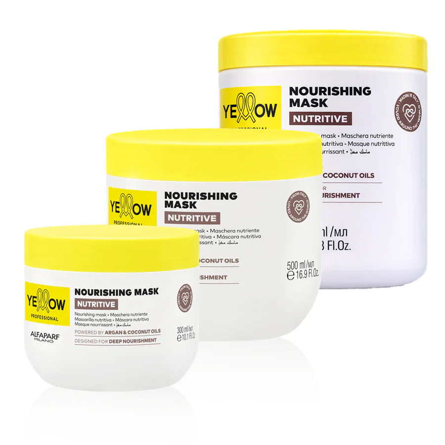 Maschera nutriente ALFAPARF Yellow Nutritive in confezione da 1 kg, ideale per capelli morbidi e idratati, con formula ricca e nutritiva